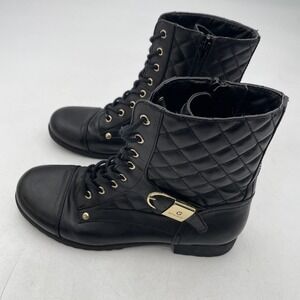 G By Guess Combat Boots Women Size 8 M Black GGBYSON-T Quilted Zip Up Buckle